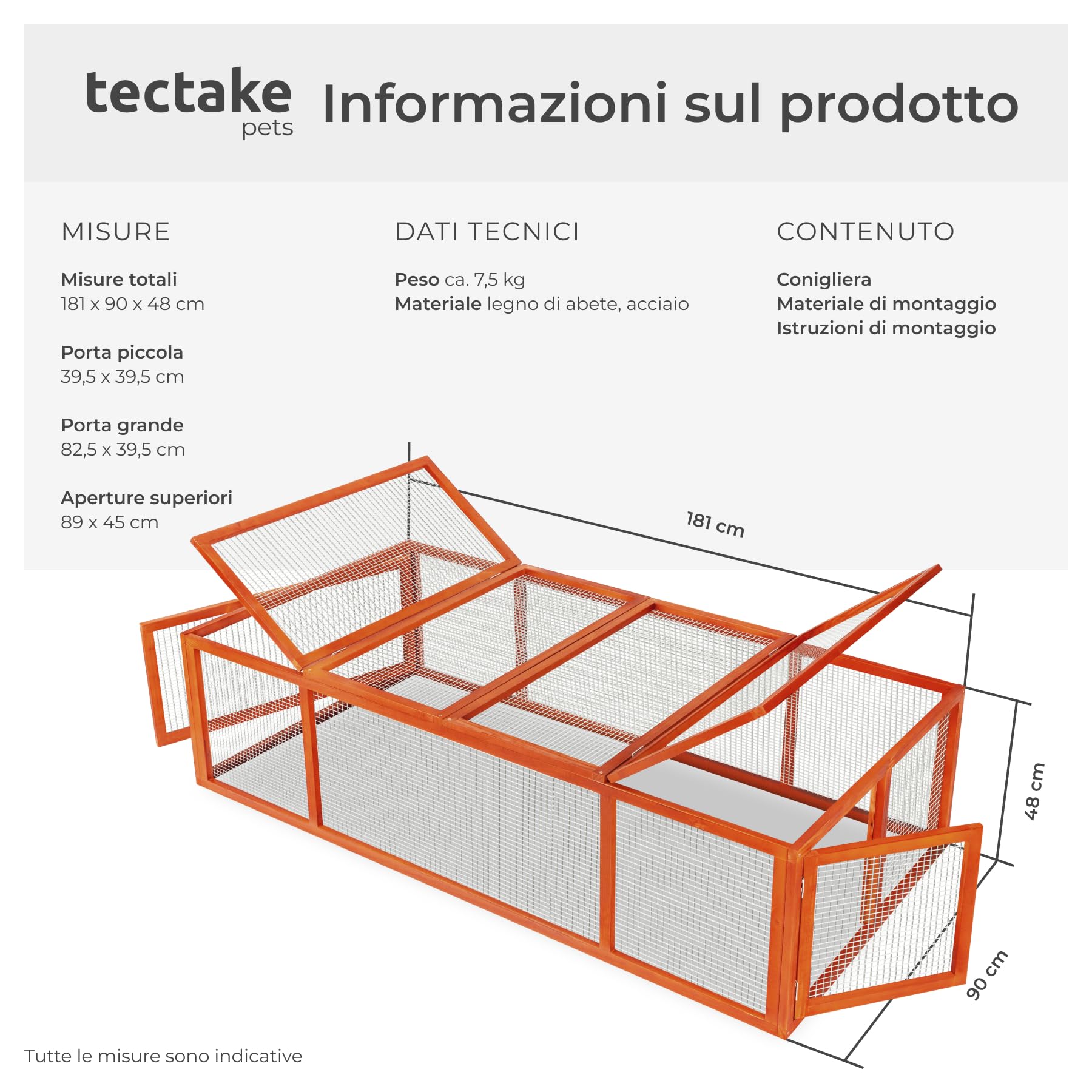tectake® Conigliera da Esterno, 4 Porte, con Facile Accesso, Utilizzabile a Se Stante, Recinto Per Conigli, Gabbia Esterno, Casetta, Recinto Piccoli Animali - Marrone
