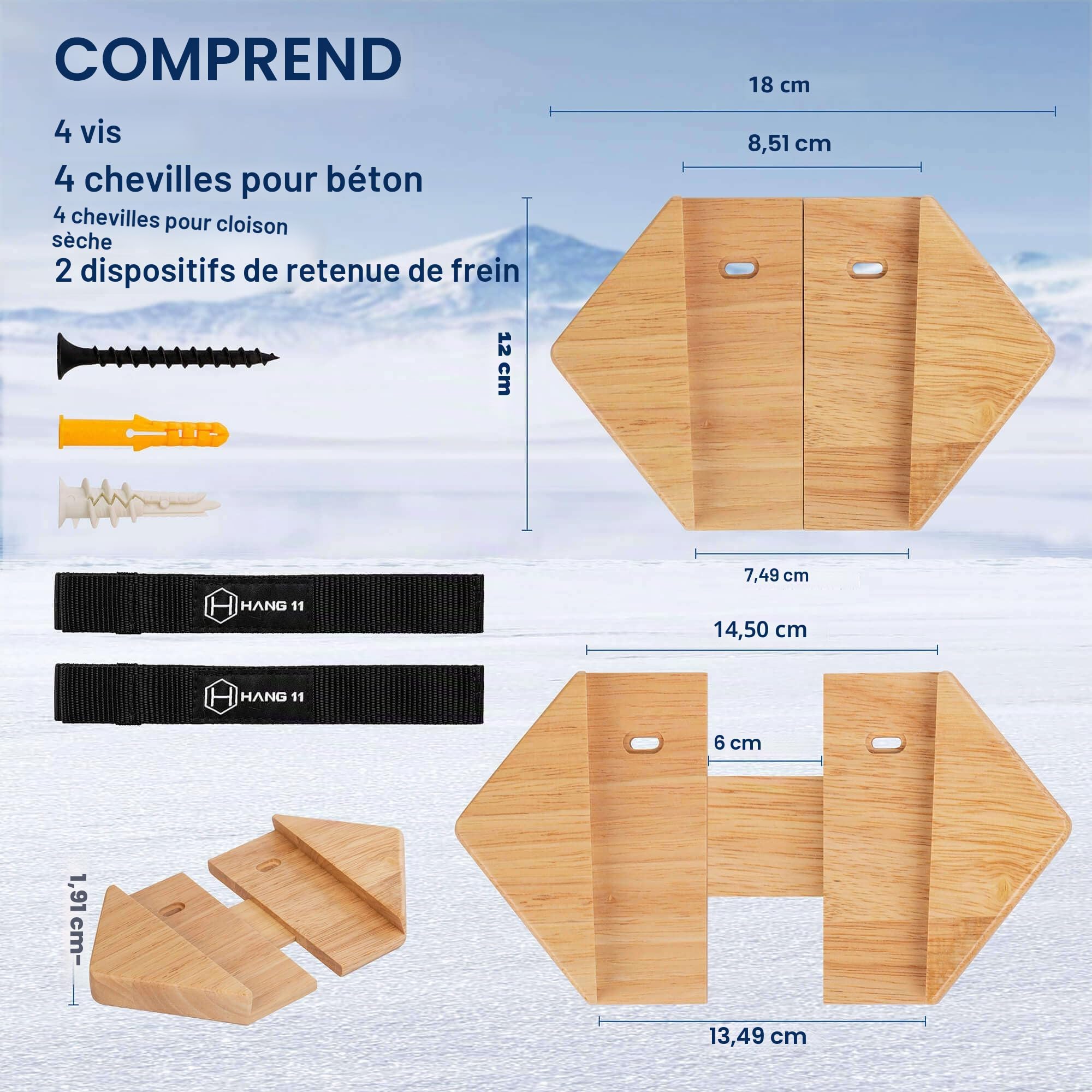 Hang 11 Support mural de ski – Cintres muraux en bois dur pour ski, support mural pour ski, support mural pour skis, support mural pour skis, support mural vertical, porte-skis mural, porte-skis mural