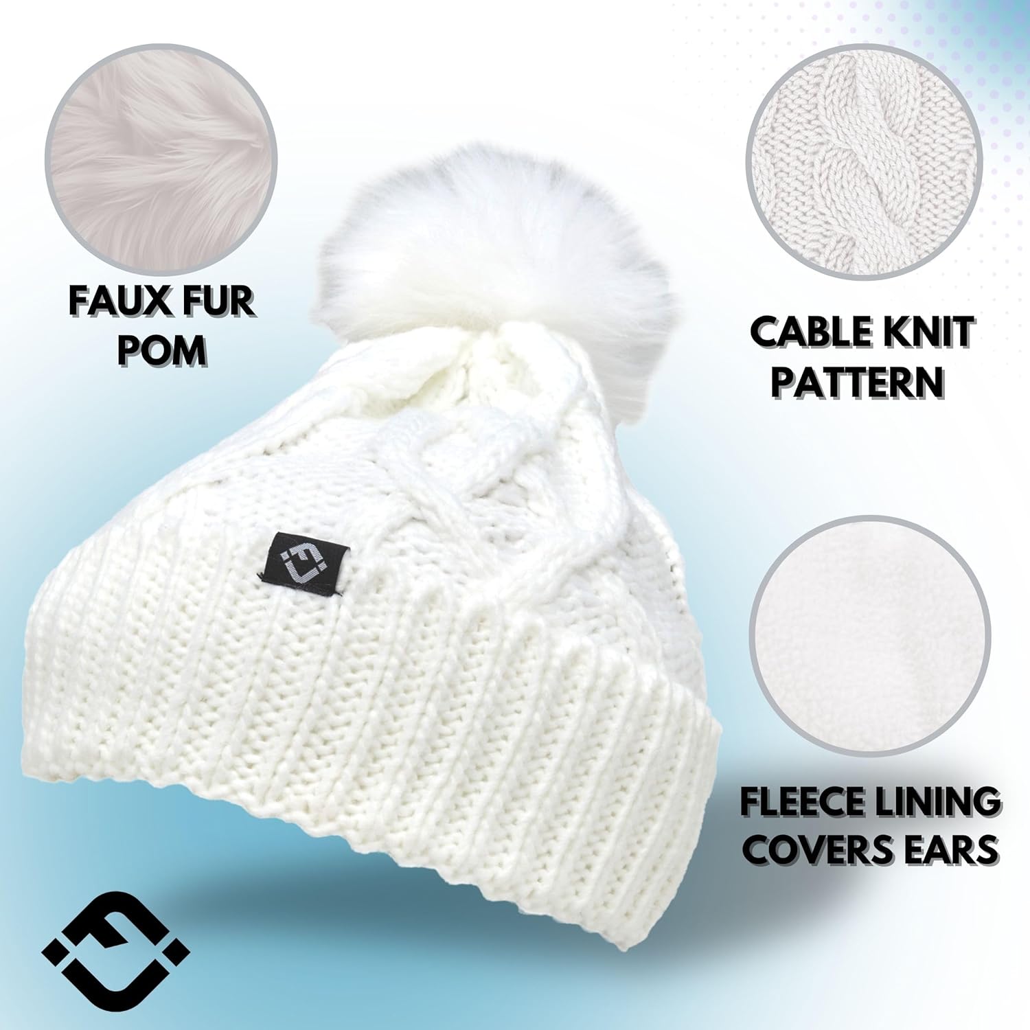 Funky Junque Toddler Girl Winter Hat Beanie with Faux Fur Pom Pom, Warm Cable Knit Fleece Lined Cap, Ages 2-5 - Image 3