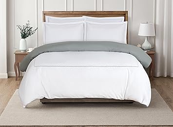 Majestic Giftware Madison Linen 8 Pcs Twin Size Bedding Set (BL53-T) | Normandy - Gray 400 TC Cotton Sateen Durable & Eashable | 2 Fitted Sheets, 2 Duvets, 4 Pillowcases - Noble Collection