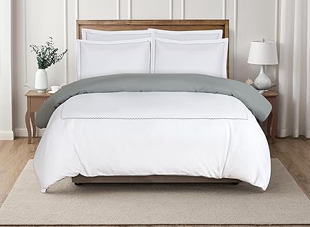Majestic Giftware Madison Linen 8 Pcs Twin Size Bedding Set (BL53-T) | Normandy - Gray 400 TC Cotton Sateen Durable & Eashable | 2 Fitted Sheets, 2 Duvets, 4 Pillowcases - Noble Collection