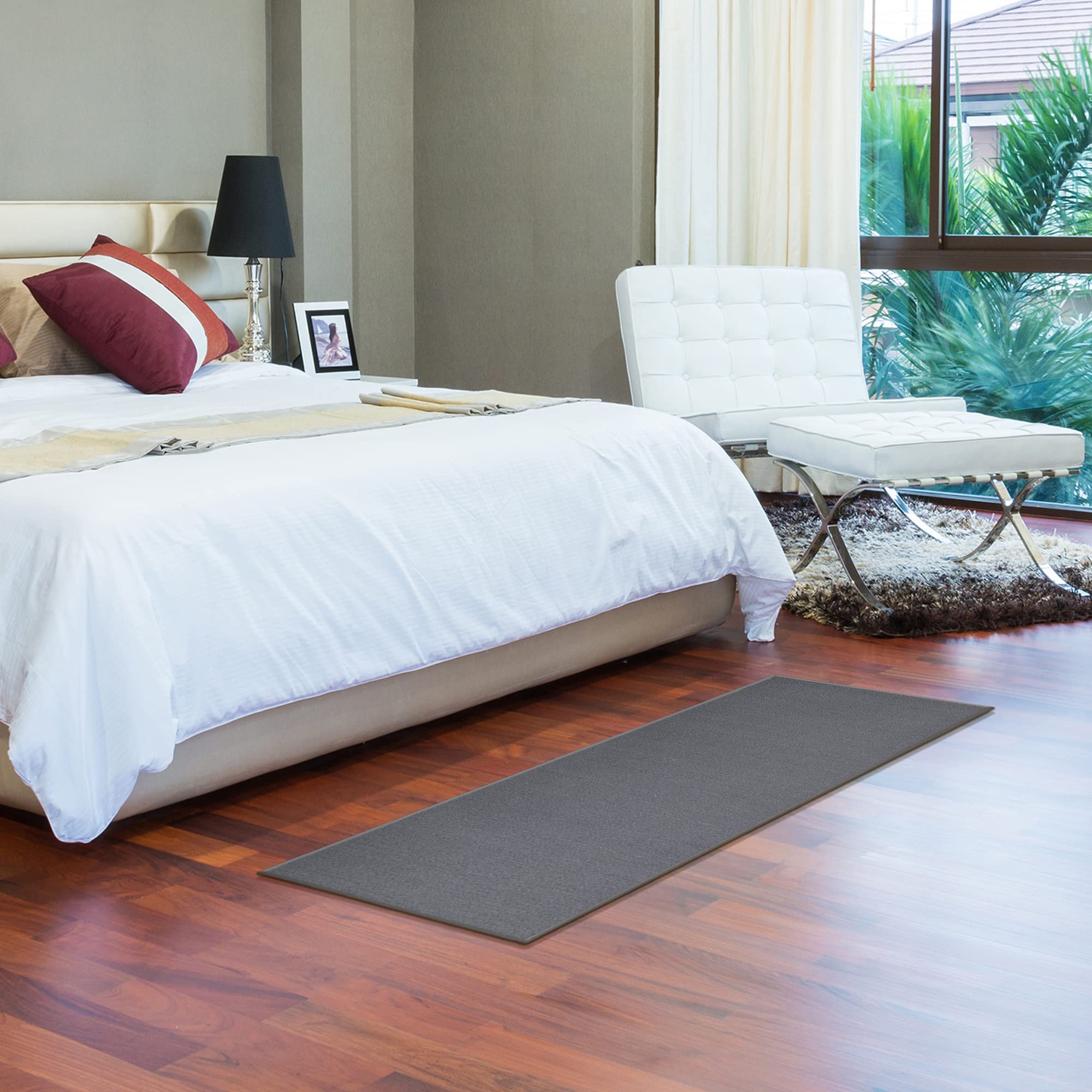 Solid Grey 2x5 Washable Runner Rug with Rubber Backing Non Slip - Area Rugs for Living Room, Entryway, Kitchen, Hallway, Bedroom, Actual Size 20" x 59"