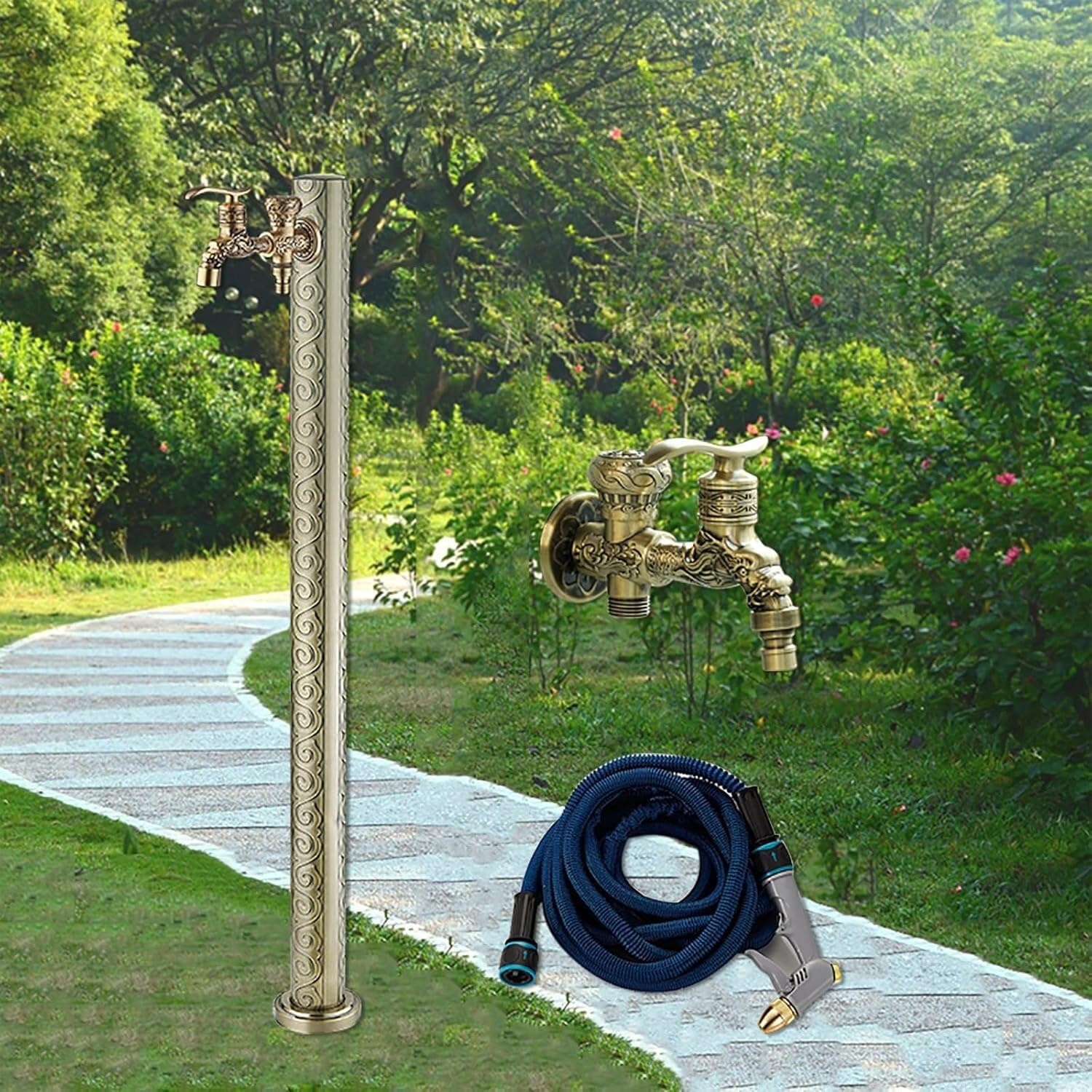 Hgouhk Bronze Water Tap Fountain Hydrant Freestanding Water Column Garden Tap，Outdoor Dispensing Irrigation Fountain Post