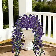 UV Resistant Artificial Hanging Flowers Outdoor Decor - 2 Pack Fake Hanging Plants with Silk Daisies for Spring Summer, No Fade Faux Flowers for Planter, Front Door, Porch, Patio, Garden, Yard