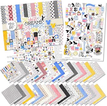Paper & Sticker Kit - Where Dreams Come True - for Disneyland Disney - 20 Double-Sided 12x12 Patterned Papers & Sticker Sheet - Scrapbooking Scrapbook Card Making Crafting - by Miss Kate Cuttables