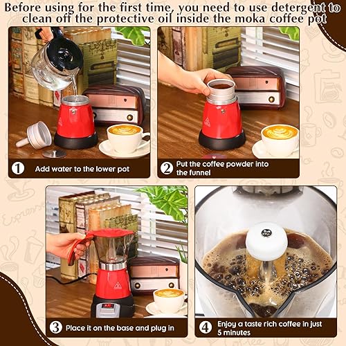 Miniatura 4 de Cafetera Eléctrica de Espresso Transparente Cafetera Eléctrica de Moka Portátil de Aluminio Cafetera Italiana de Moka con Base Desmontable, Regalo