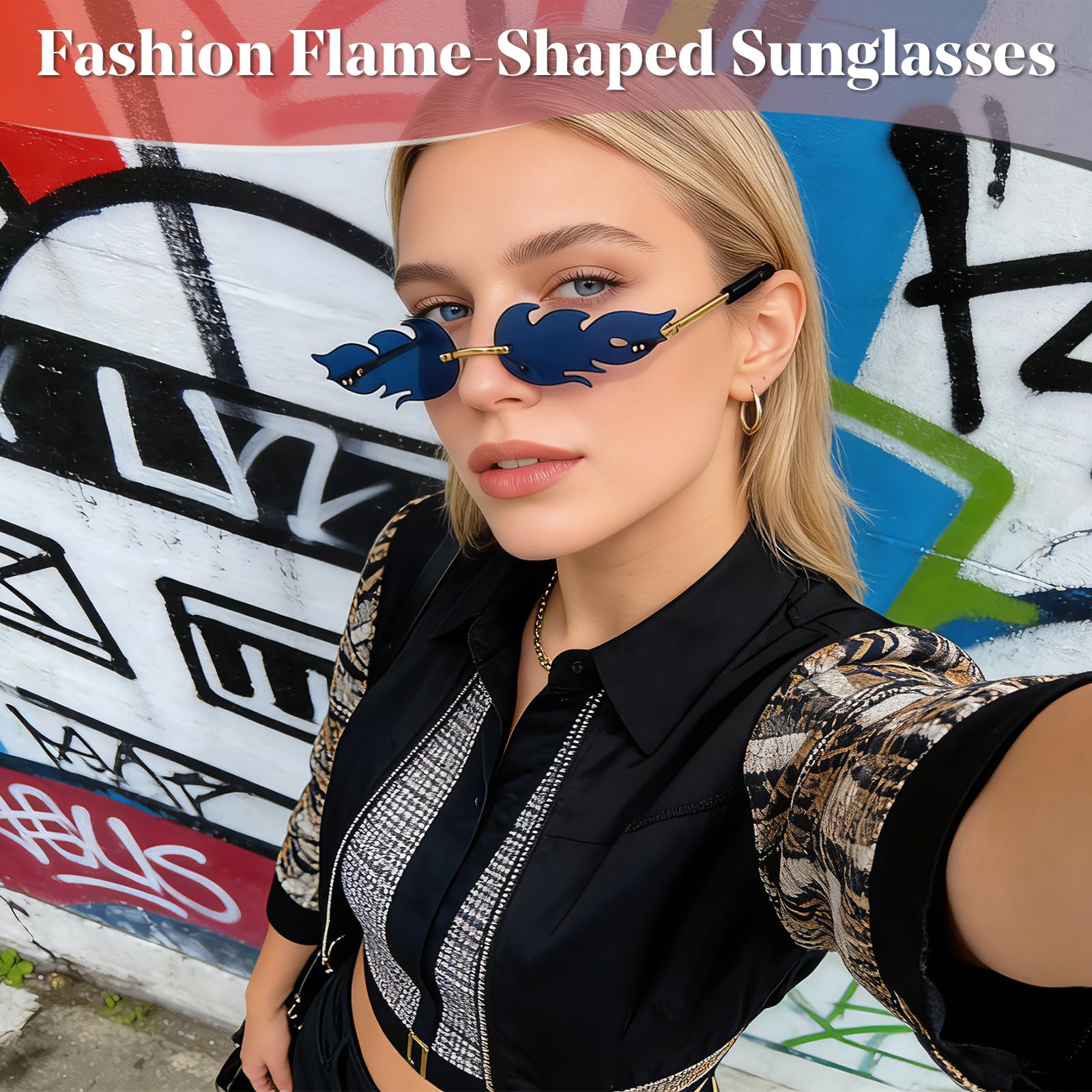2 works Flame Shaped Funny Sunglasses Novelty Glasses Rave Glasses Outdoor Vacation Fire Shaped Funky Fancy Dress Eyewear Cosplay Costume Parties Photo Props Festival Accessories for Adults - Image 3