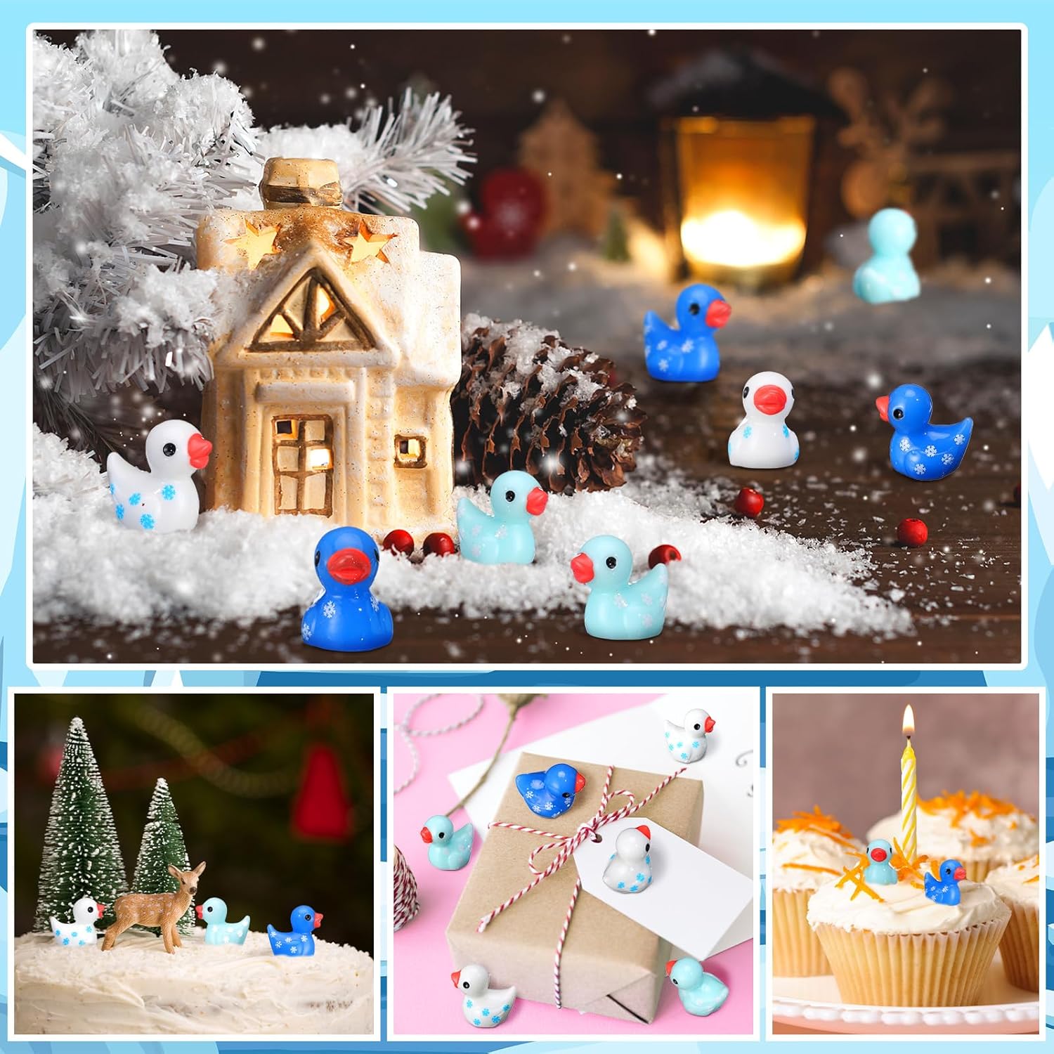 Realspring 100 Mini Resin Ducks Tiny Duck Figurines Bulk Cute Figures Mini Duck for Winter Miniature Landscape Garden Accessories Desktop Layered Tray Ornament Birthday Party Decor - Image 6