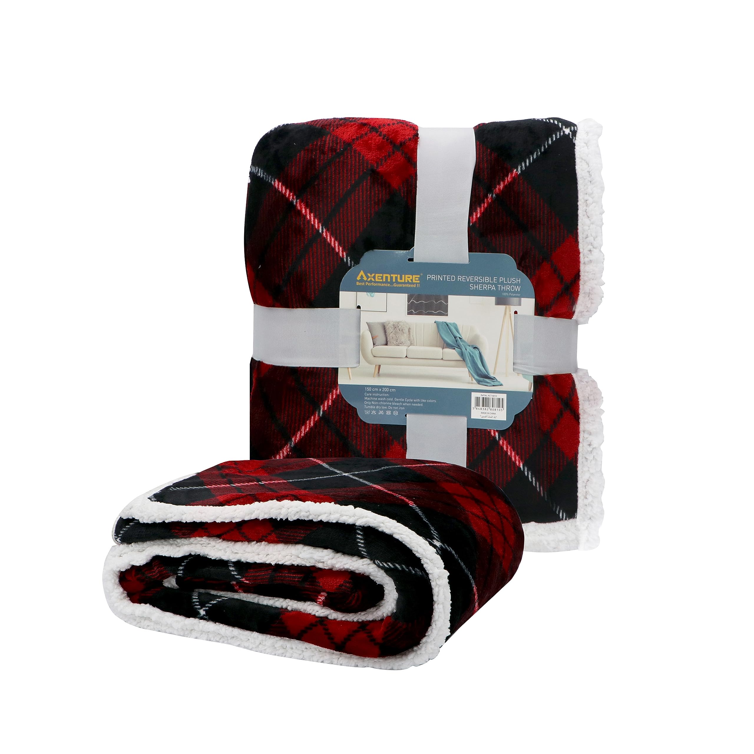 "Sherpa Blanket Single Size Twin Plush Throw Bed Blanket 150x200cm Flannel Fleece Reversible Blanket - Warm and Plush Travel Blanket for Bed Sofa Travel Couch " (Maroon Checks)