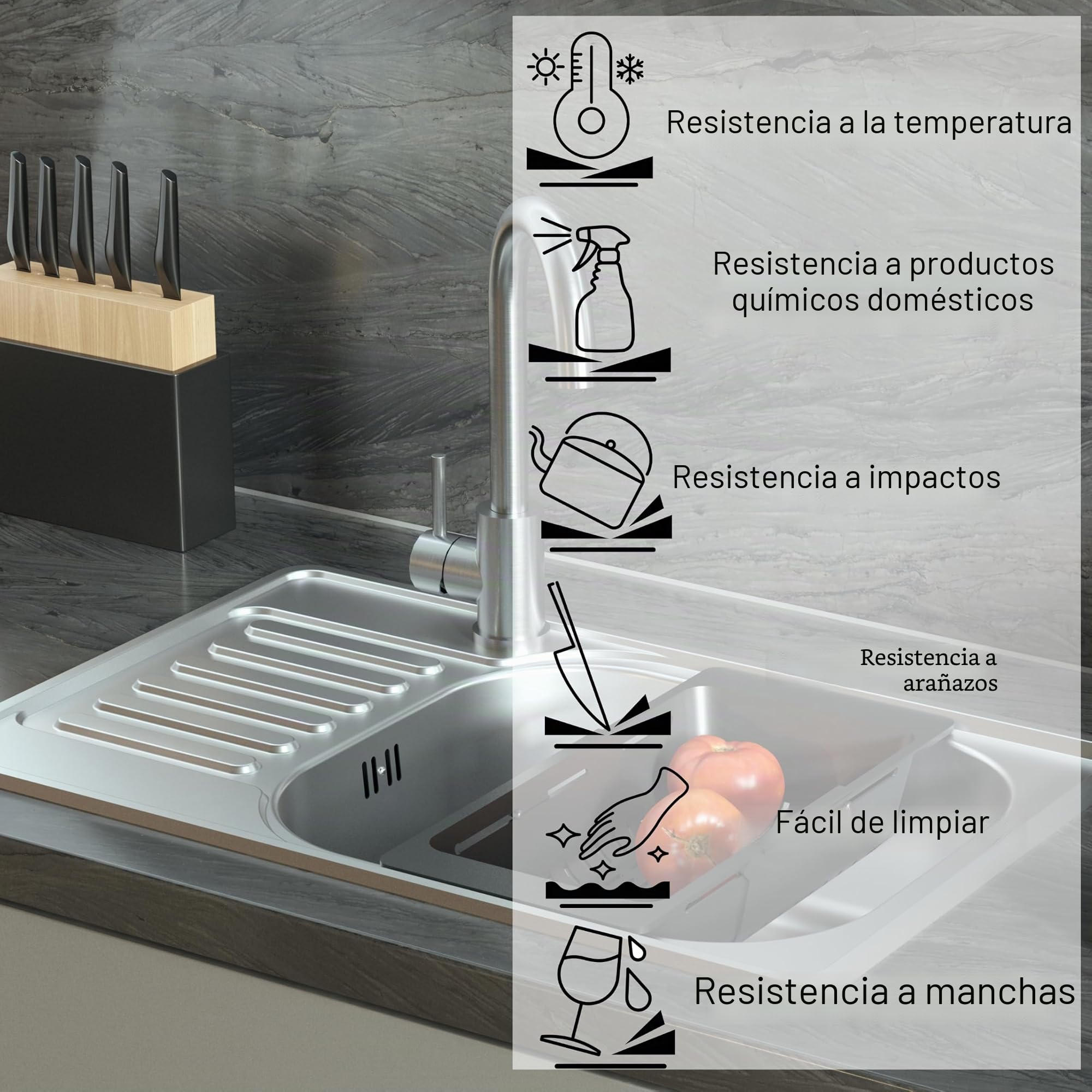 QUADRON Fregadero moderno de acero inoxidable | Tamaño 50 cm Color: Satin | Fregadero de cocina | Desagüe incluido | Encaja en mueble de al menos 50 cm