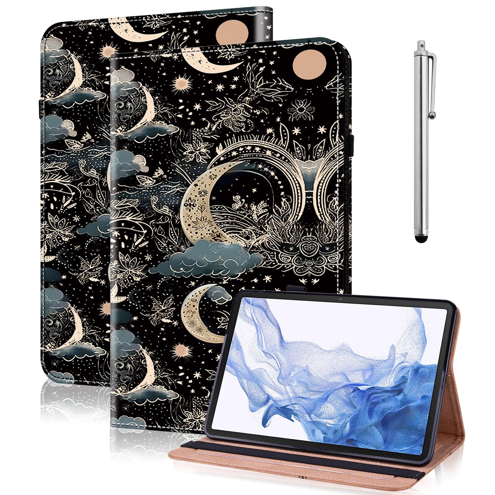 Case for Samsung Galaxy Tab S2 9.7 Inch Case (SM-T810/T815/T813),PU Leather Folio Flip Stand Shockproof Smart Case with Elastic Band for Galaxy Tab S2 2015 - Moon
