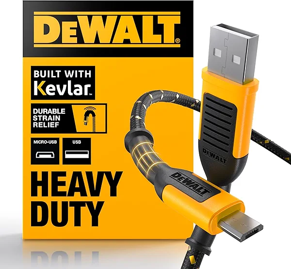 DEWALT Heavy Duty USB to Micro-USB Cable, Jobsite Micro USB Connector Cable, High Speed Charging Cord for Compatible Android Phones, Cameras, Legacy Devices, 6 ft (Black)