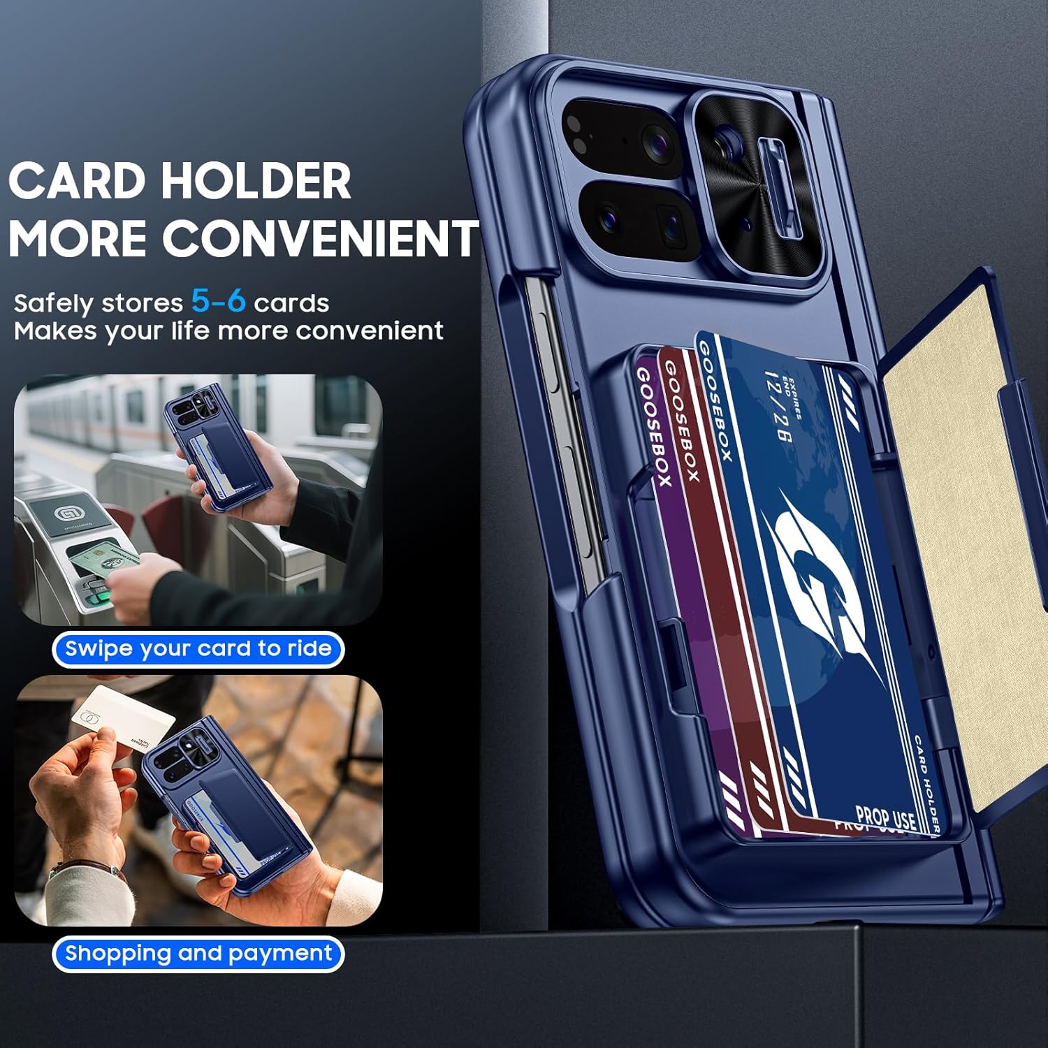 for Google Pixel 10 Pro Fold Case Wallet RFID [Cards Holder][Camera Cover][Kickstand] Full Body Shockproof Silicone Protective Phone Case for Google Pixel 10 Pro Fold (Blue)
