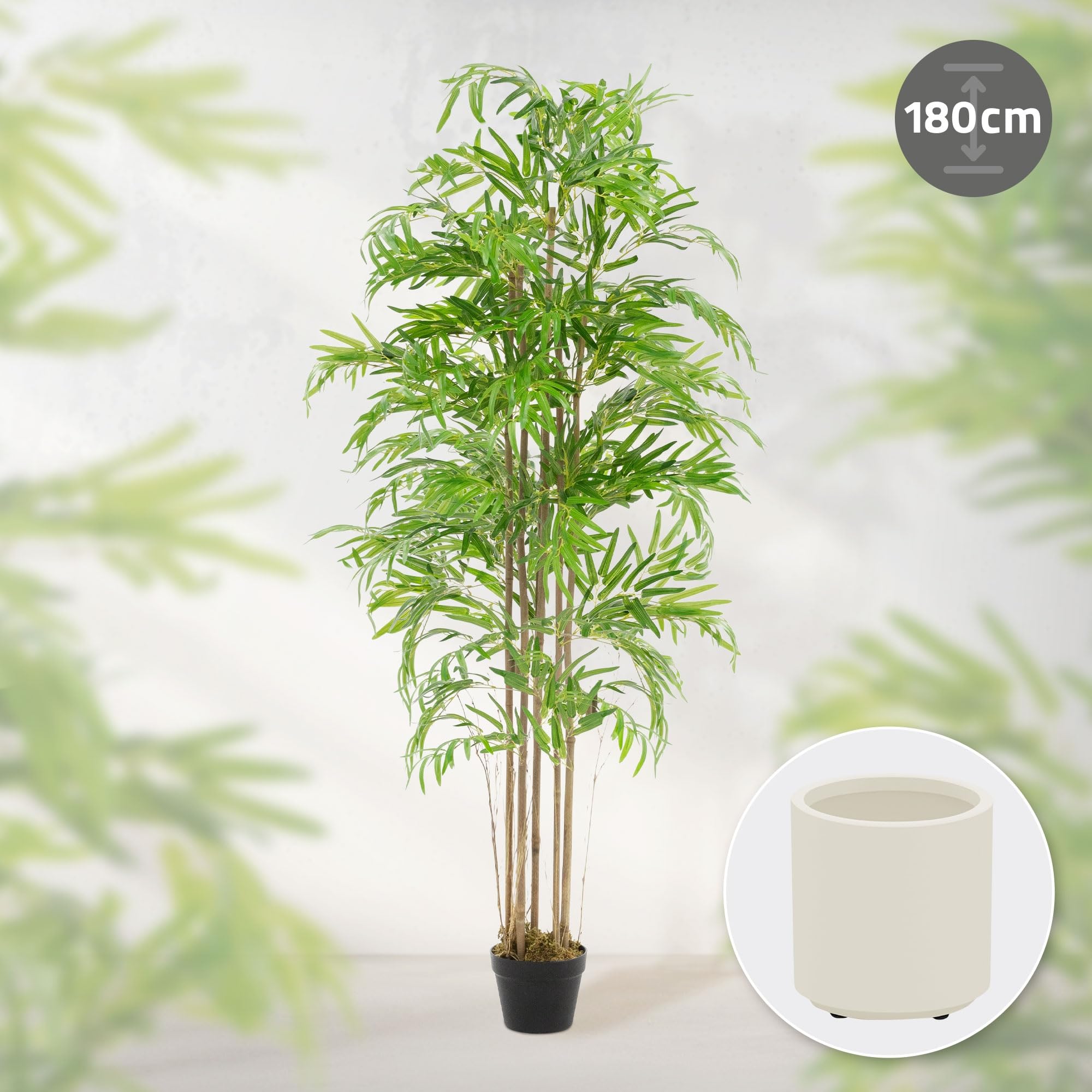 ML-Design sztuczny bambus 180 cm duza roslina dekoracyjna z naturalnym drewnianym pniem Plastikowa roslina w doniczce idealna do wnetrz i na zewnatrz wyglada jak prawdziwe drzewo do salonu czy biura
