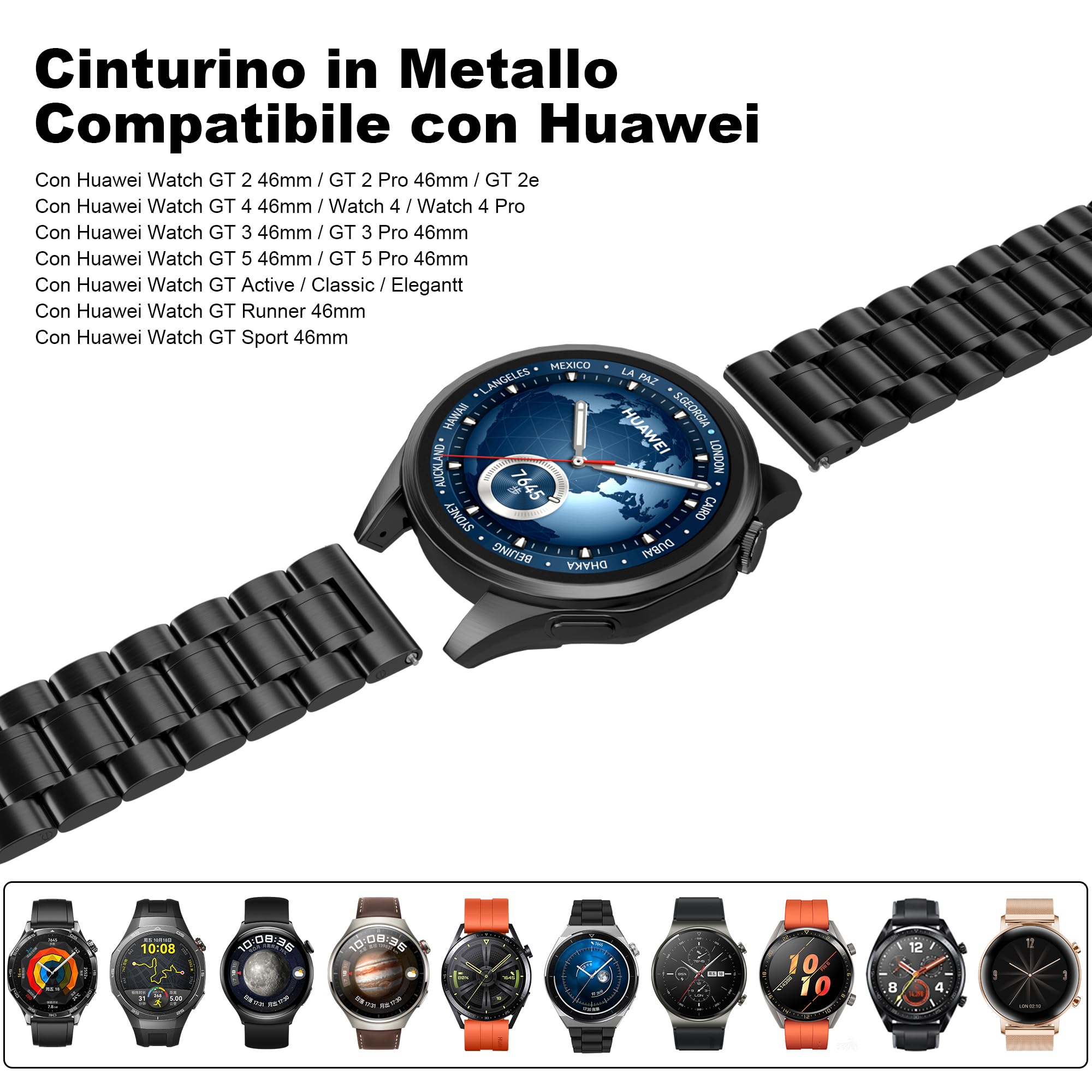 iHoxstrapie Cinturino Compatibile con Huawei GT 5 46mm, 22mm Metallo Elegante Braccialetto Bracciale di Ricambio Compatibile con Huawei GT 4 3 2 2e 46mm Pro