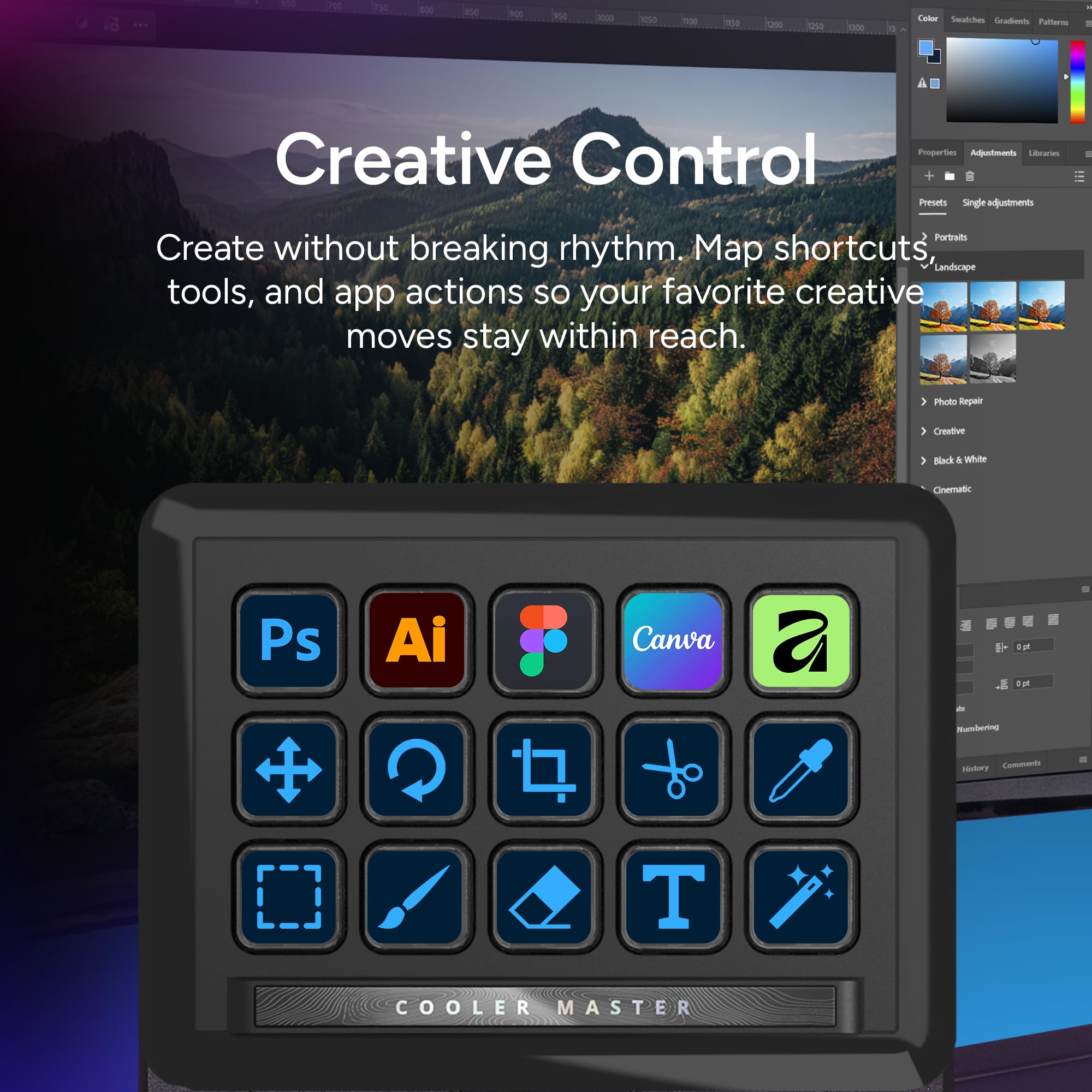 Cooler Master MasterHUB Creator Kit: Freeform 2.0 modulare Plattform – ermöglicht es Ihnen, mit Basis, 15 Tasten IPS-Display, 2 x Roller und 5 x Fader-Modulen anzupassen – Stärkung Ihres Workflows | Streaming & Content Creation, 15 IPS Display Keys, 5 Fad