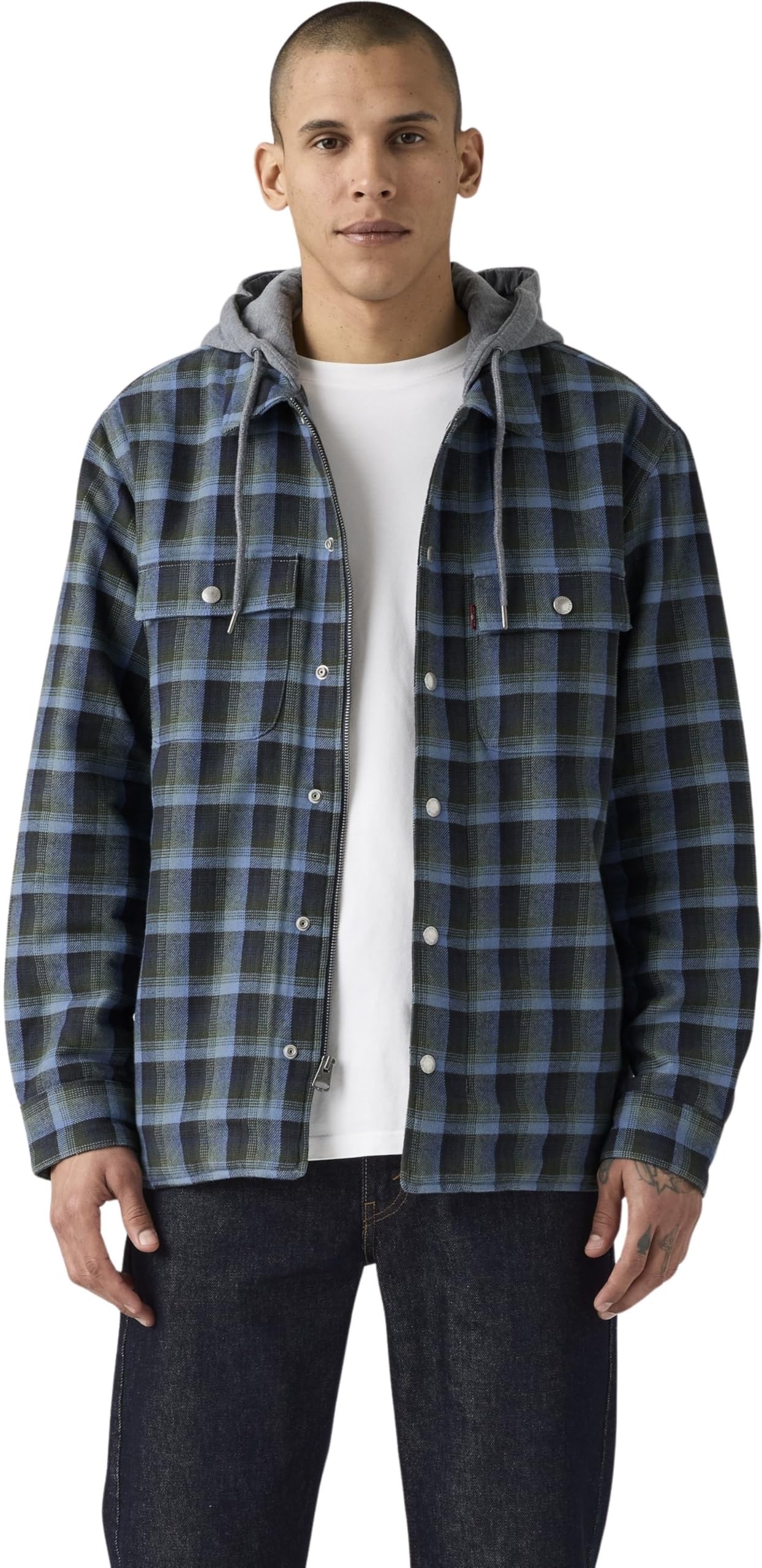 Levi's Men's Jacket Francisco Sherpa Flannel with Zip, Standard Fit, Blue (Beau Plaid Sunset Bl), S