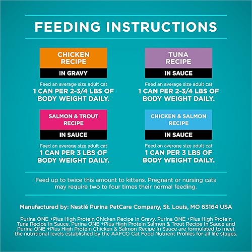 Miniatura 10 de Purina ONE Paquete variado de alimentos húmedos naturales y ricos en proteínas, recetas de pollo, atún, salmón y trucha True Instinct (paquete de