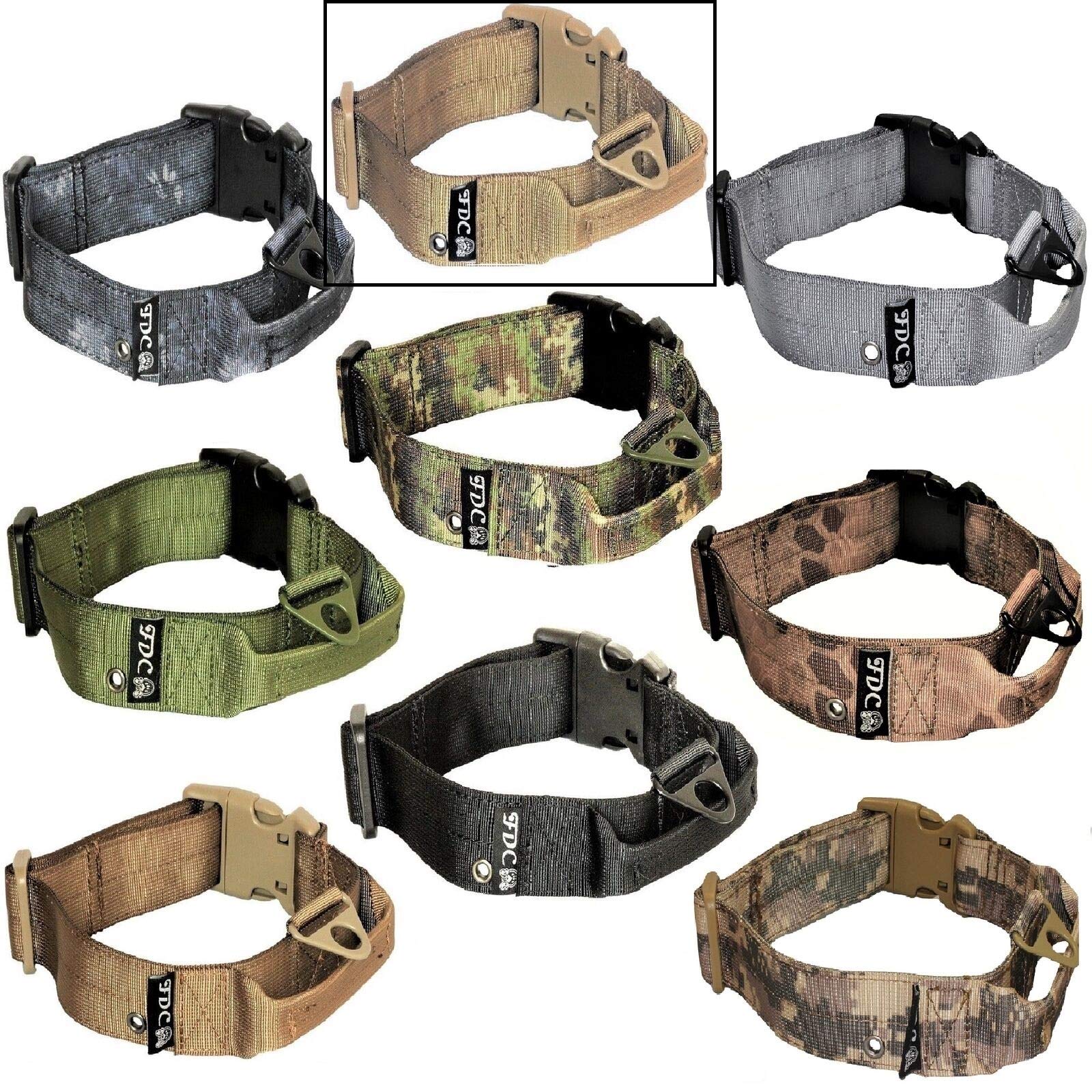 FDC Dog Tactical Collars with Handle Heavy Duty Training Military Army Width 1.5in Plastic Buckle TAG Hole Medium Large M, L, XL, XXL