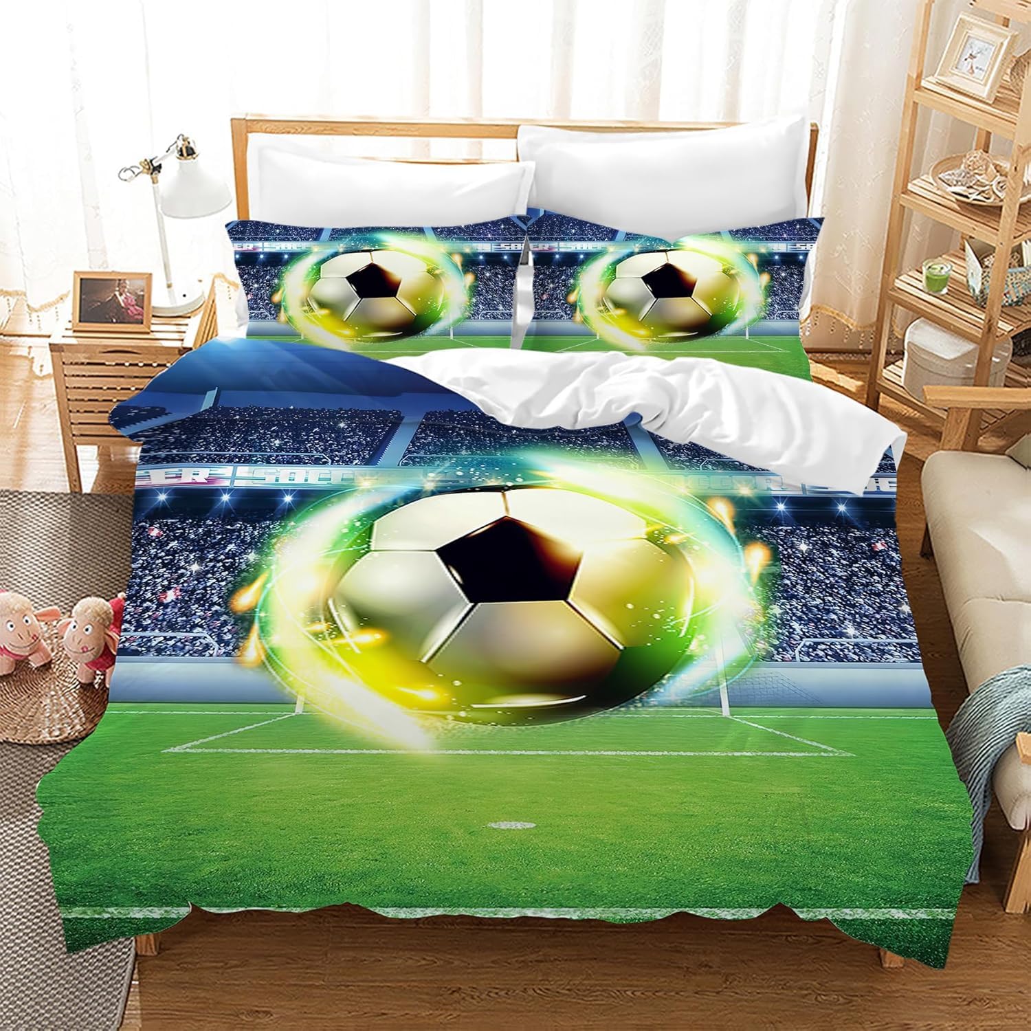 CXYXHW Football Bedding Duvet Cover Set,Football Print Soft Microfiber Bedroom Duvet Set Bedding Set with 2 Pillowcase,for Teens and Adults. (F2, Single)
