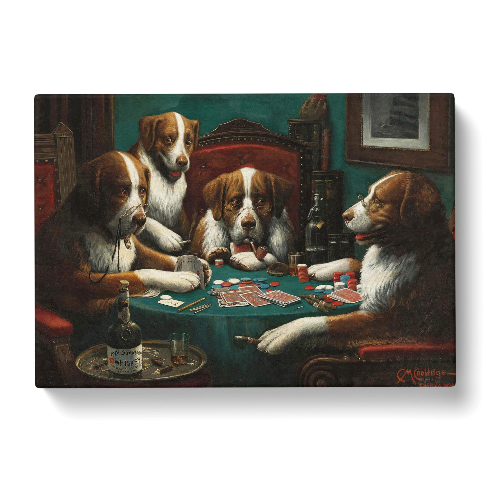 Dogs Playing Poker By Cassius Marcellus Coolidge Canvas Print, Mixed, 25L x 50W cm - Image 2