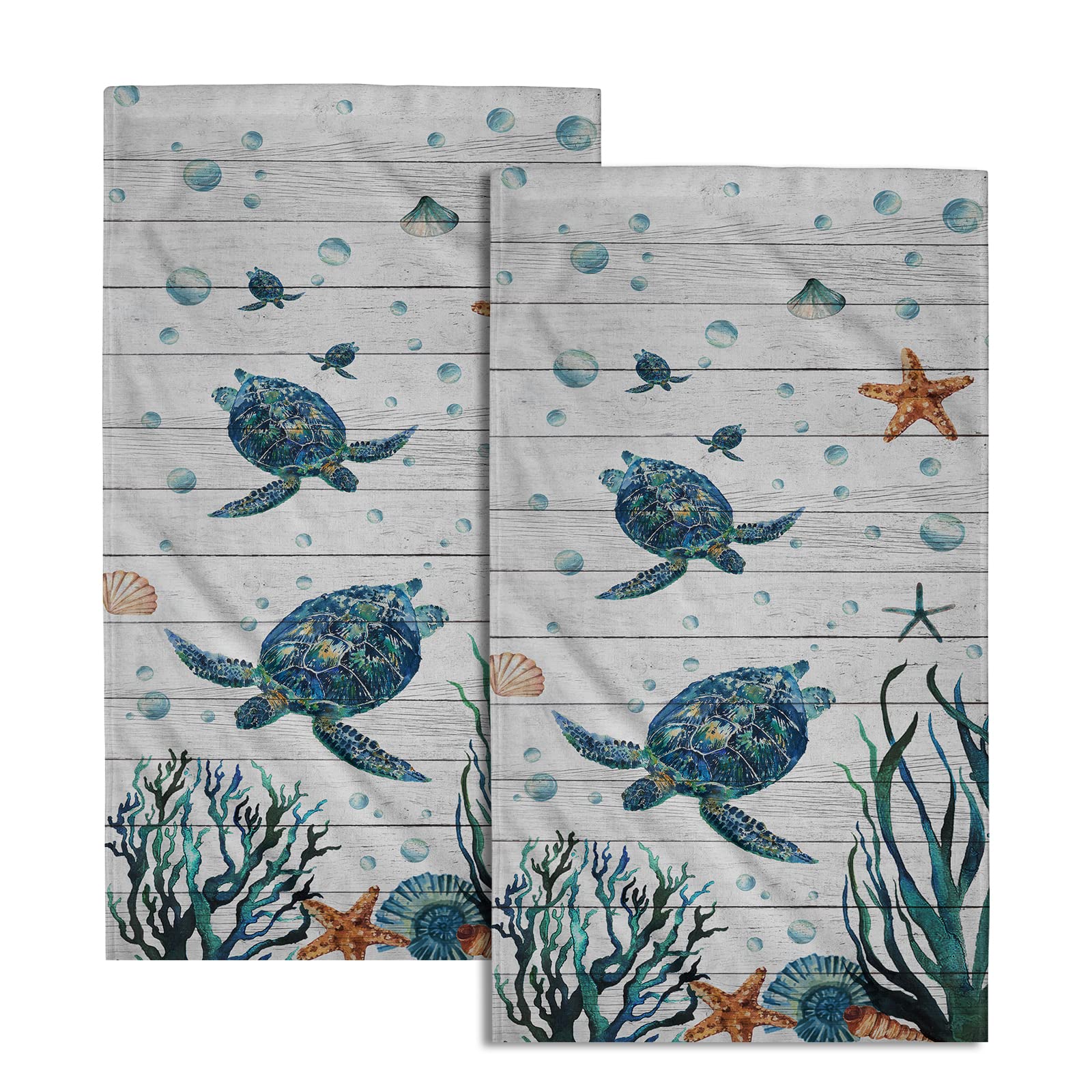 Giwawa Sea Turtle Hand Towels Set of 2 Tropical Ocean Guest Bath Towel Soft Fingertip Kitchen Dish Towel Gym Spa Home Bathroom Decorations