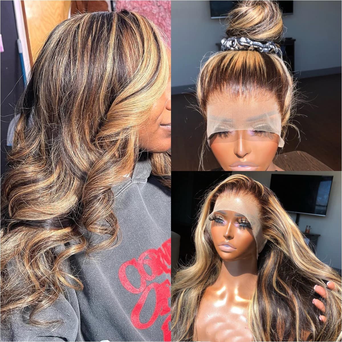 Highlight 13x4 HD Lace Front Wigs Human Hair Body Wave Brazilian Virgin Lace Front Human Hair Wigs Colored Pre Plucked With Baby Hair For Women (18inches)