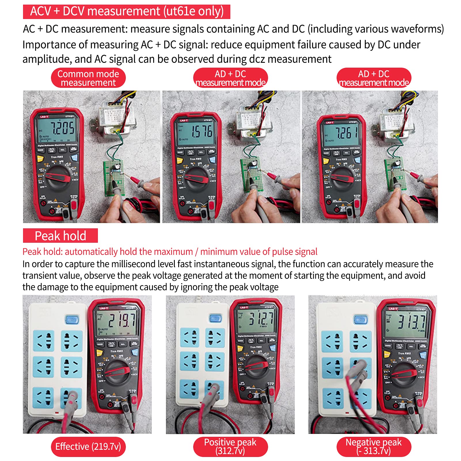 BuyWeek Digital Multimeter, UT61E+ AC DC Spannungsprüfer Strommessgerät USB Übertragung LCD Anzeige AC DC Spannungs Strom Widerstand Kapazität Frequenzprüfgerät