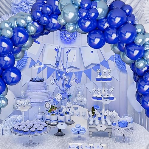 Miniatura 5 de Kit de arco de globos de látex para fiesta de cumpleaños, color azul rey y azul metálico, para graduación de 2025 en el océano bajo el mar,