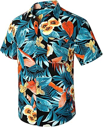 Columbia Chemise Hawaïenne Grand Poisson Silhouettes Rayon Mélange