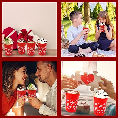 Miniatura 7 de 4E's Novelty Vasos reutilizables de plástico para el día de San Valentín para niños, 8 onzas, paquete de 12, vasos rojos con corazones, suministros