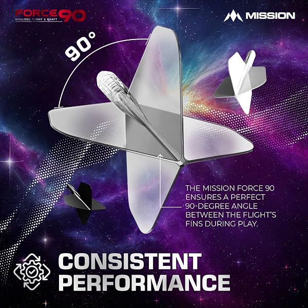 Mission Darts Force 90 | Sistema integrado de vuelo y eje de dardos moldeado de precisión, paquete de 3 plumas y tallos combinados profesionales altamente duraderos 2 en 1 | Delgado - 5