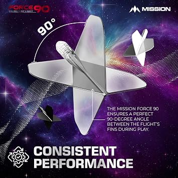 Mission Darts Force 90 | Integrated Precision Moulded Dart Flight And Shaft System, Pack of 3 Professional Highly Durable 2-In-1 Combined Dart Flights And Stems | Slim