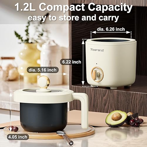 Miniatura 3 de TOPWIT Olla eléctrica para cocinar, olla de ramen de 1.2 L, olla portátil antiadherente para fideos para pasta, sopa, filete, avena, artículos