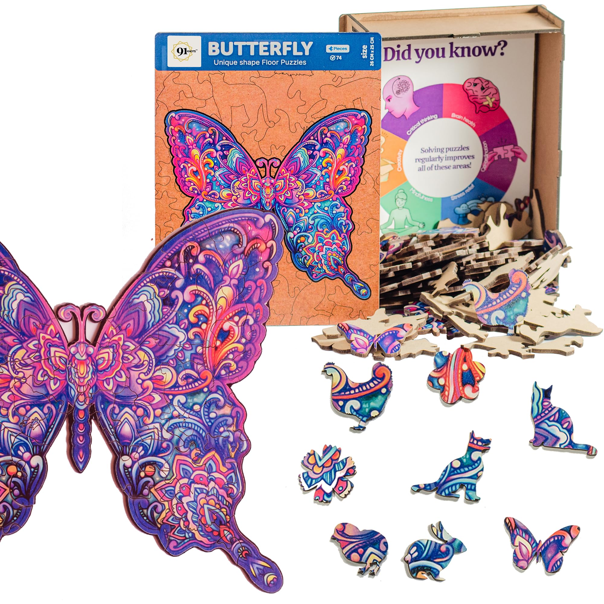 91knots | Butterfly 72 Pieces Wooden Jigsaw Puzzle for Kids & Children 6+, Animal Shape Butterfly Puzzle for 6-Year Old Kids and Above, Board Games for Kids Gifts for Christmas & New Year (B0CQRSN6YQ) Amazon Price History, Amazon Price Tracker