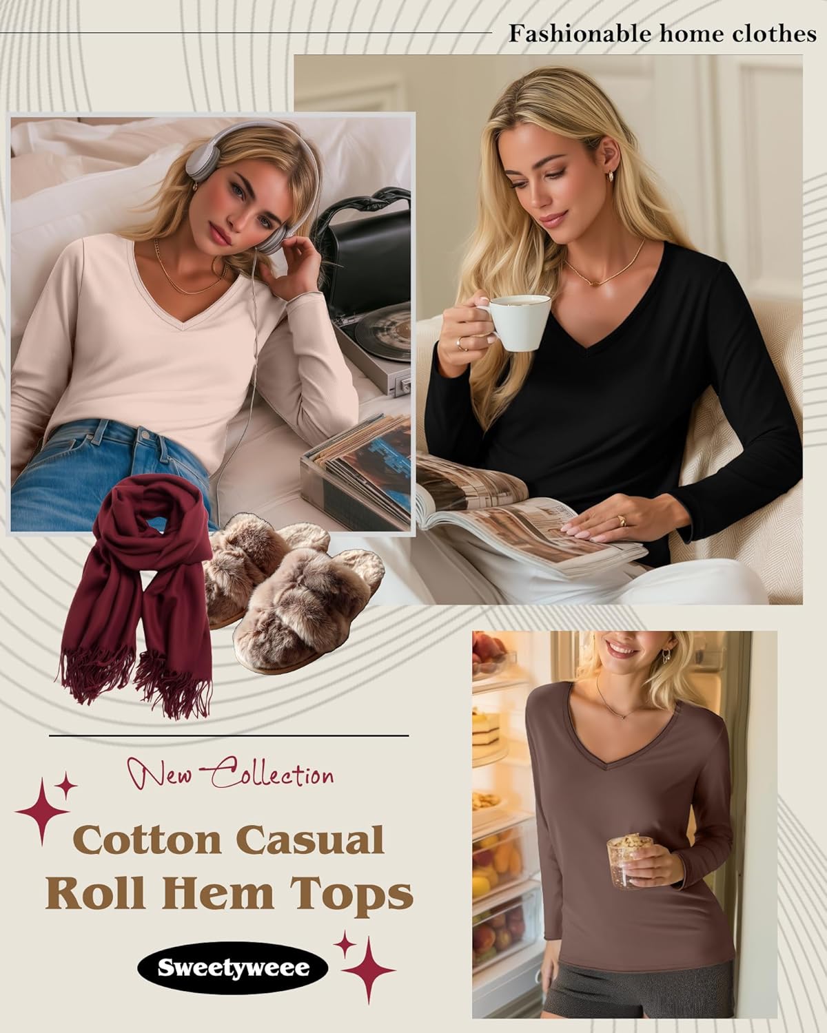 3 Pack Women's Long Sleeve Shirts Cotton V Neck Casual Tops Roll Hem Lightweight Basic Tee Soft 2026 Trendy Outfit - Image 5