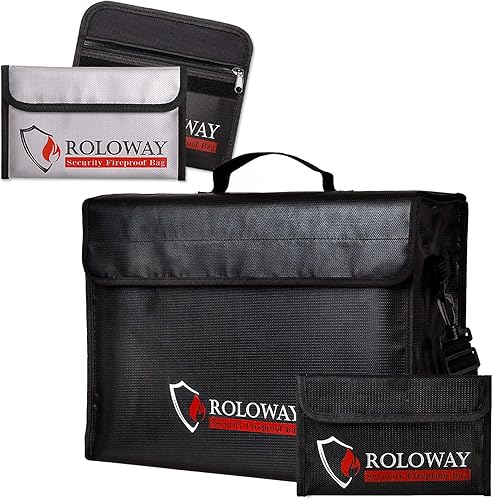 ROLOWAY Bolsa grande ignífuga negra con pequeña bolsa ignífuga y bolsas de dinero ignífugas (paquete de 2)