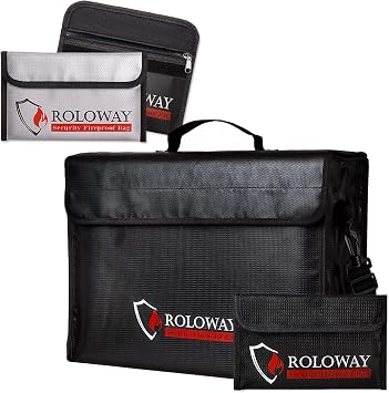 ROLOWAY Large Fireproof Bag Black with Small Fireproof Bag & Fireproof Money Bags 2-Pack