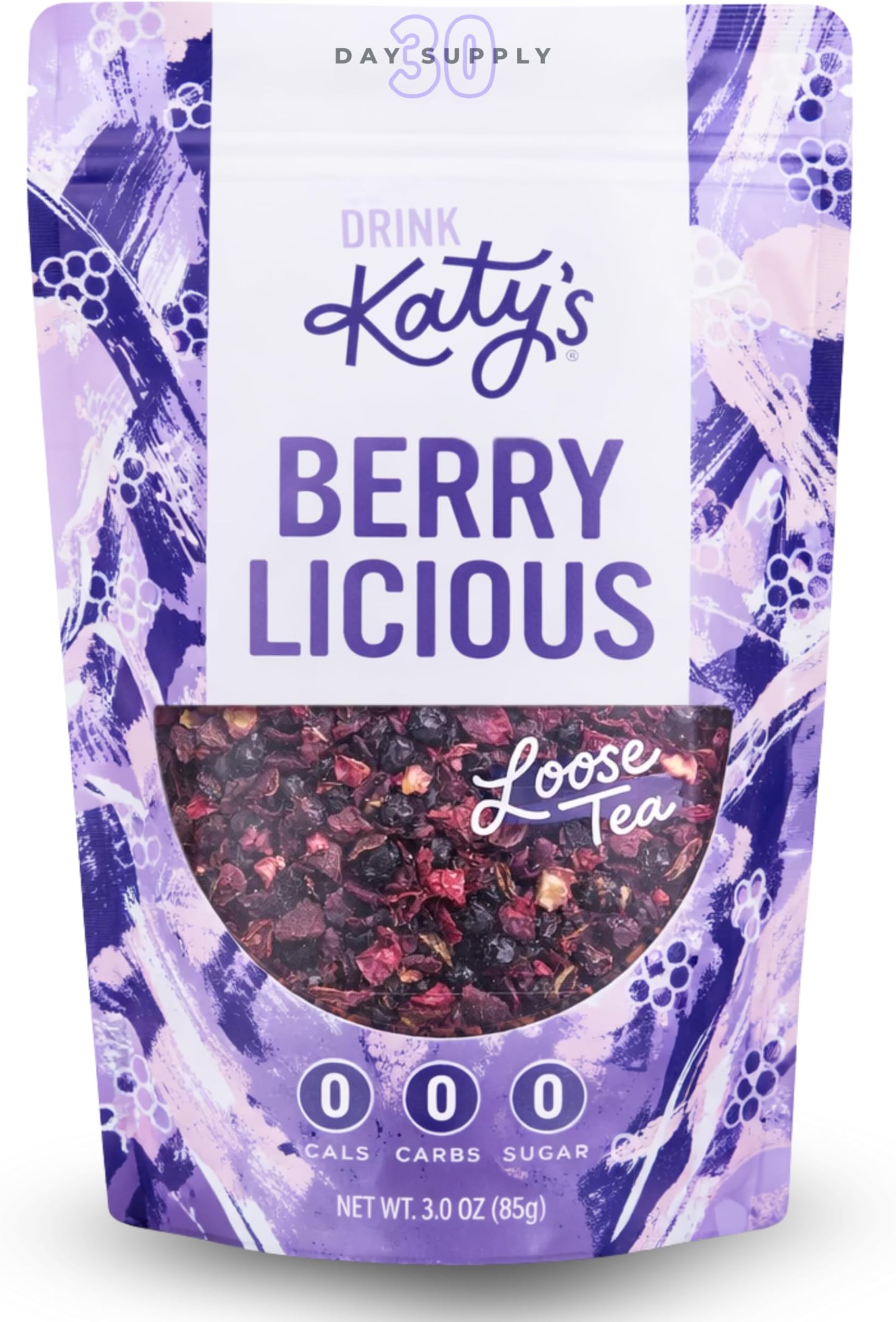 Katy’s Berry Loose Leaf Tea - Hibiscus, Blueberry & Cranberry - Fruity Herbal Tea, Caffeine-Free, Sugar-Free - Hot or Cold Brew Tea - 30+ Cups - Woman-Owned - 3oz Pouch