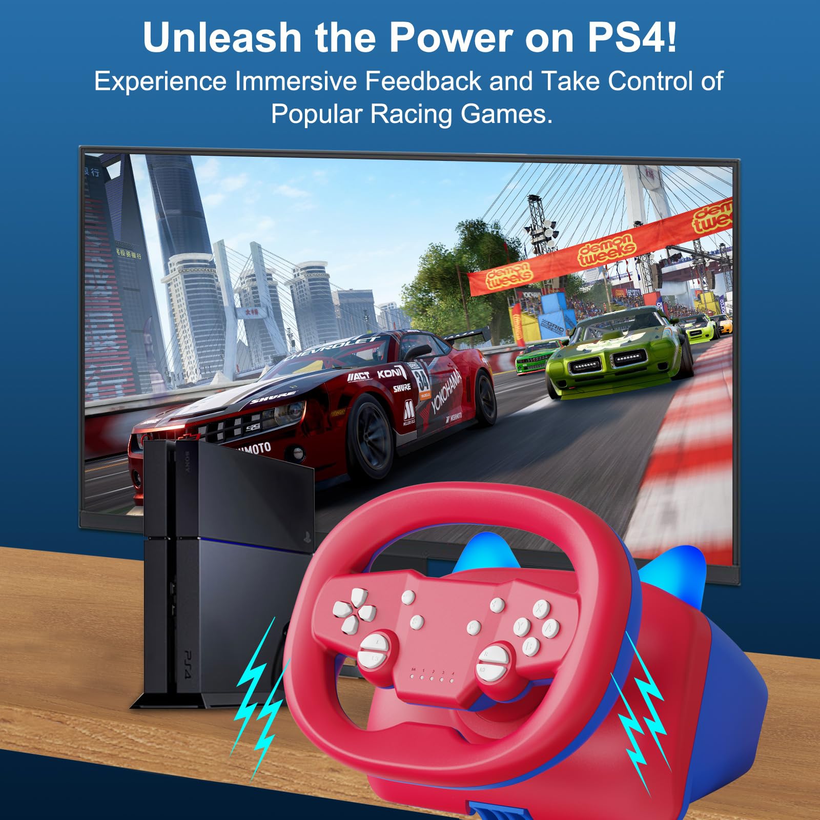 DOYO Lenkrad, PC Wireless Lenkrad mit Einstellbarem Vibrationsfeedback und 270-Grad-Rotation, PS4 lenkrad mit pedale Nintendo Switch, PC, PS4, PS3, IOS & Android Handys, Tablets