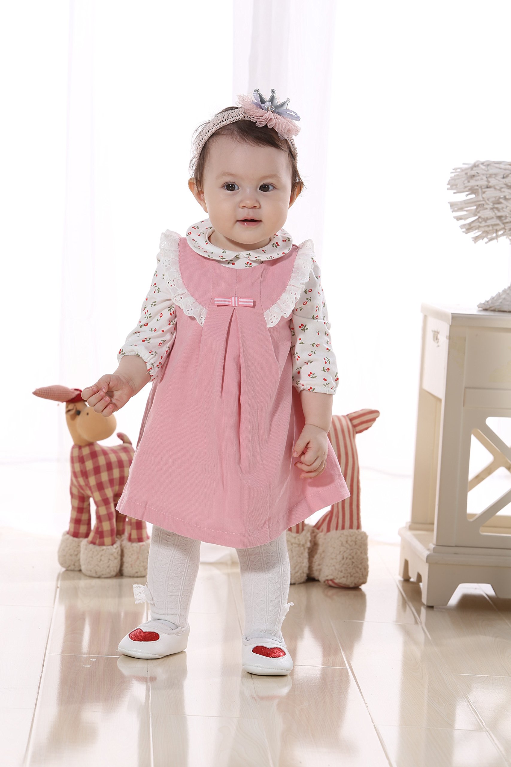 Auro Mesa Newborn Baby Girls Clothing Set Baby Flower T-Shirt with Sleeveless Dress Infant Clothes 3M-18M (18-24M)