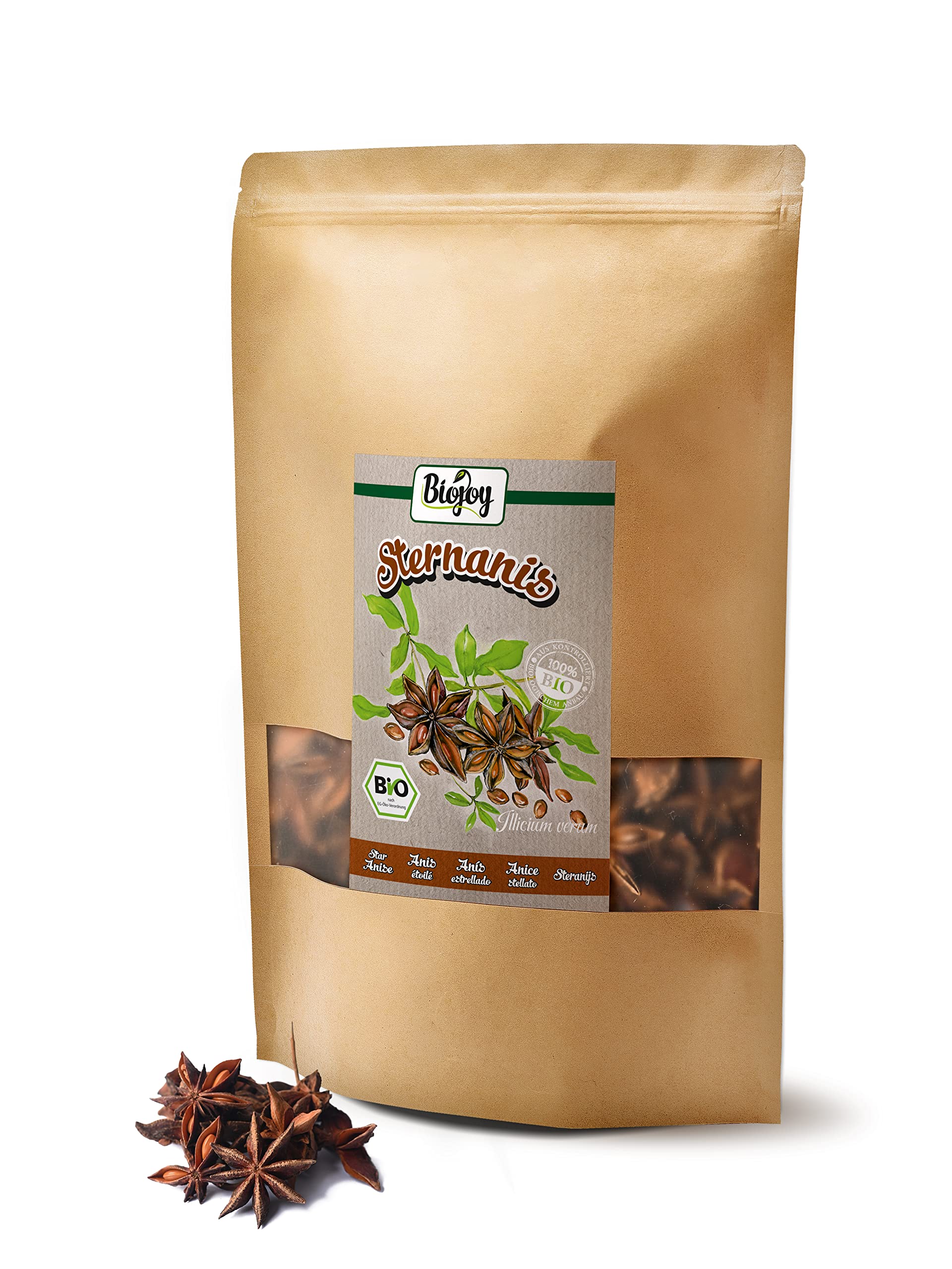 Biojoy BIO-Anis étoilé entière (500 g), thé d'anis, sans additifs (Illicium verum)