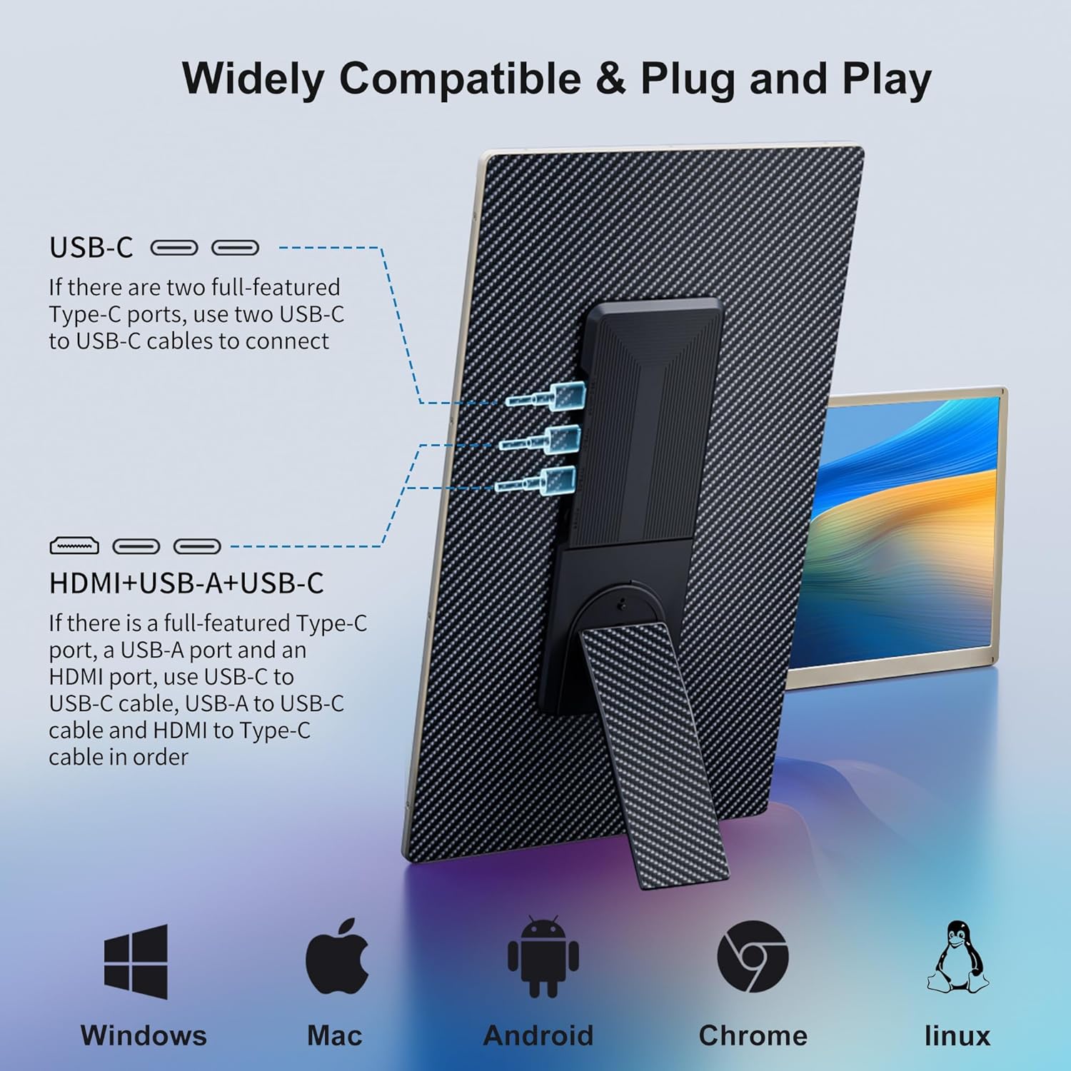 15.6" Triple Laptop Screen Extender, FHD 1080P IPS Laptop Monitor Extender, Detachable Screen Travel Monitor Laptops with Speakers, Plug&Play, Compatible with Mac/Android/Win - Image 8