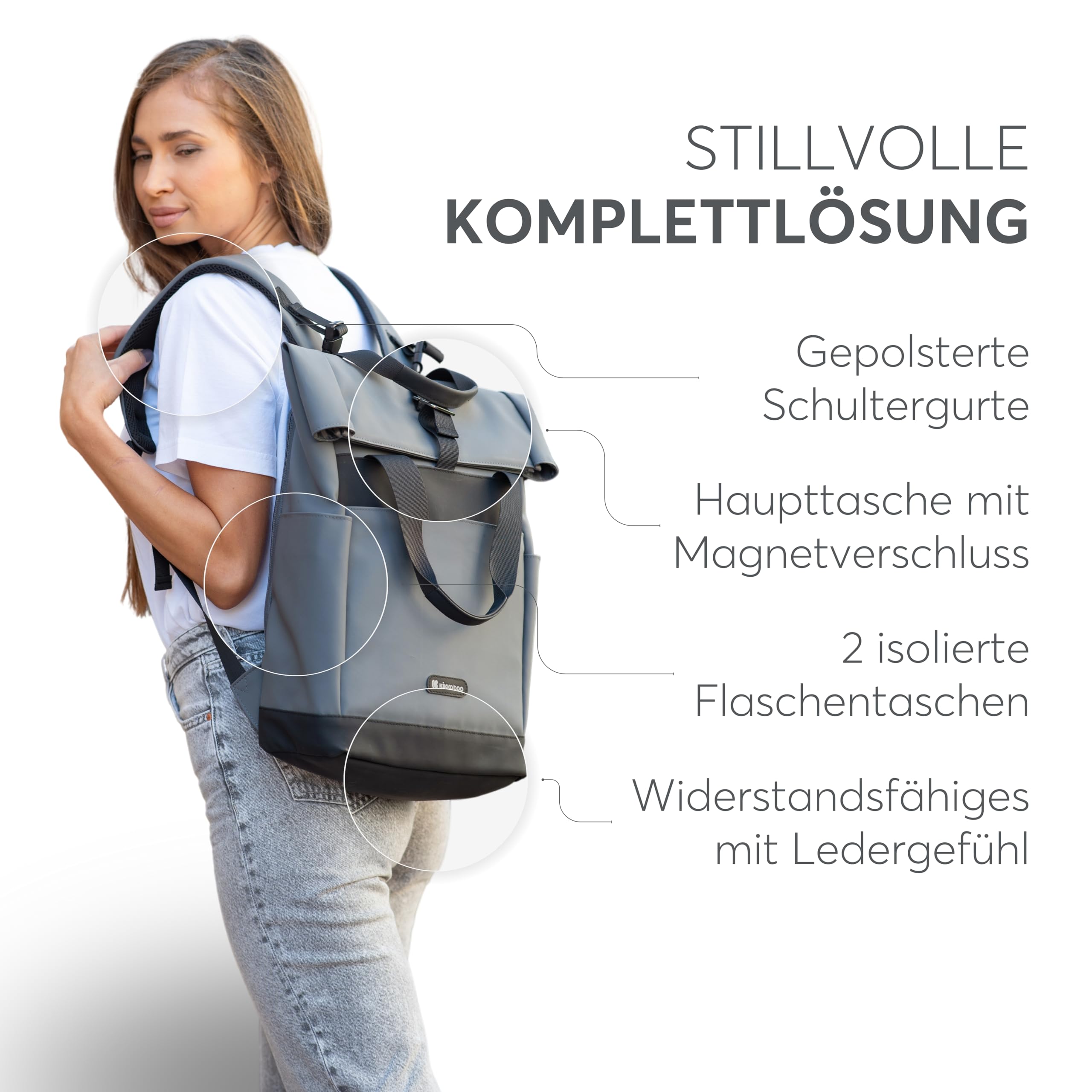 kikka boo CERISE Wickelrucksack, Mommy Bag, Kinderwagenbefestigungen, Große Kapazität, Tragbare Wickelunterlage, Thermotasche, Wasserfeste Tasche, Mehrzwecktasche