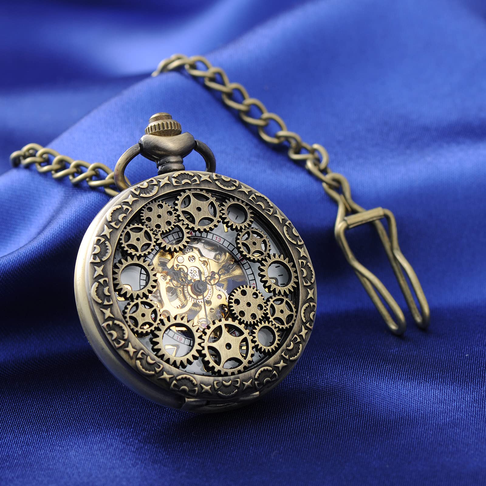 SUPBRO Reloj de Bolsillo, Reloj para Hombre de Bolsillo Mecánico, Engranaje Retro de Piñón de Alto Calado Manual Devanado