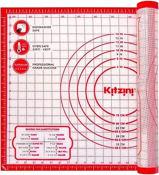 Kitzini Silicone Pastry Mat. Extra Large Pastry Mats for Rolling Dough. Non-Slip Silicone Baking Sheet. BPA Free. Silicone Mats for Baking, Pastry, Pizza & Cookies. Easy Clean Silicone Bakeware