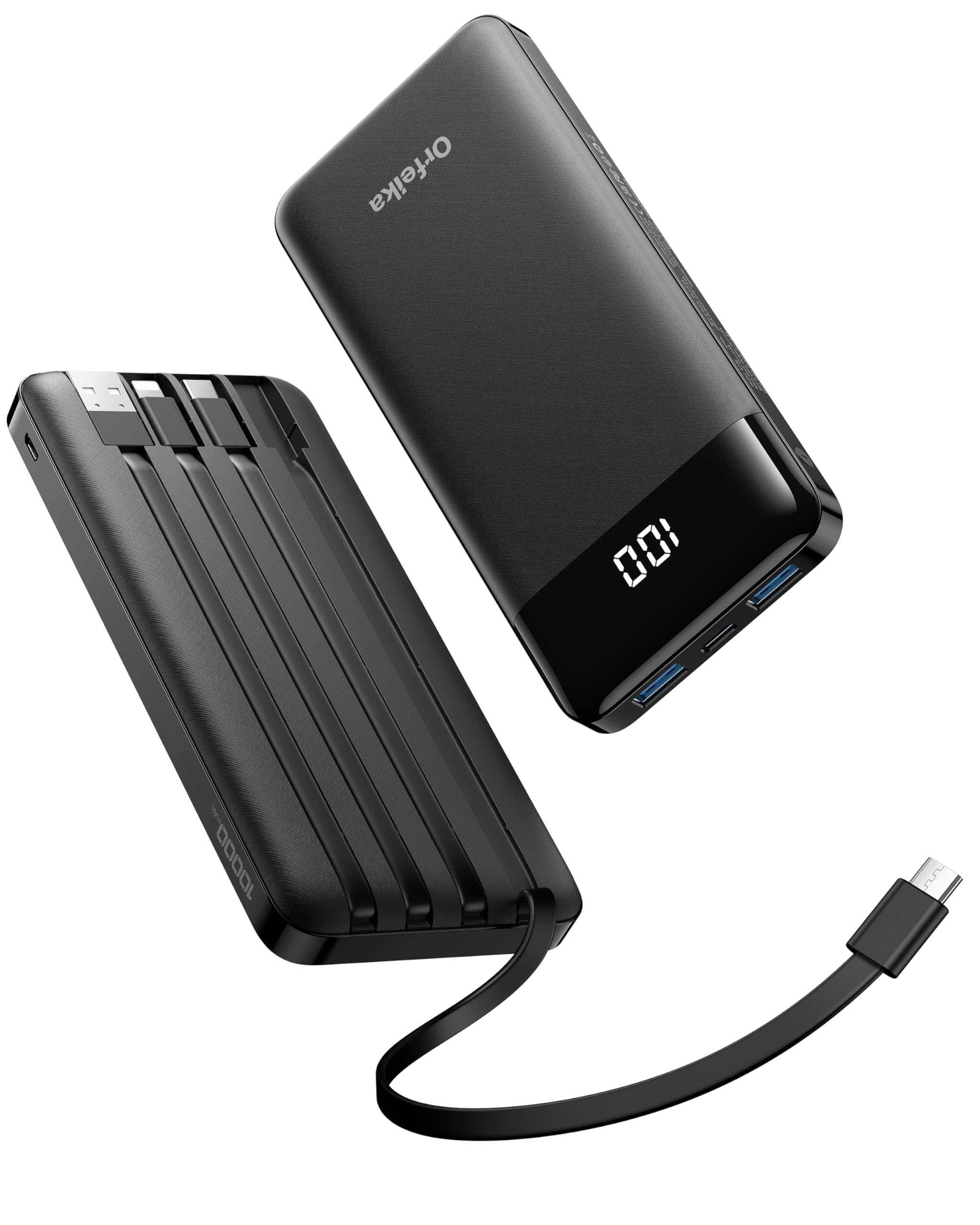 10000mAh Power Bank with Built-in Cables & LED Display | 6 Outputs 3 Inputs Portable Charger,USB-C Battery Pack Compatible with iPhone, Samsung Galaxy, Google Pixel, iPad & More