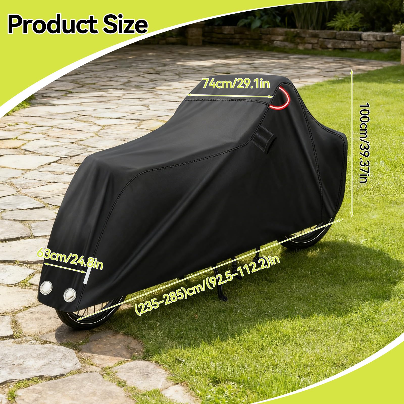 Lastenfahrrad Abdeckung Wasserdicht 420D Oxford-Gewebe Fahrradabdeckung UV-Schutz mit Aufbewahrungsbeutel, Fahrradgarage für Abdeckplane Fahrradschutzhülle Cargo Bike Einspurig 285 x 65 x 115cm
