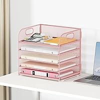 Vista 6 de 5 Tray Paper Organizer Letter Tray with Handle - Mesh Desk File Organizer, Paper Sorter Organizer for Office, Home or School File Folder Holder