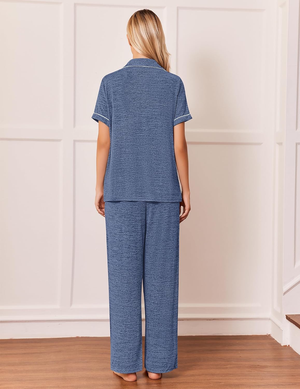 Ekouaer Pajamas for Women Set Short Sleeve Long Pants 2 Piece Lounge Set image 3